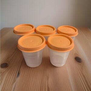 Tupperware Mini Midget 2 oz. Container Set Clear w. Apricot Seals (Set of 5)